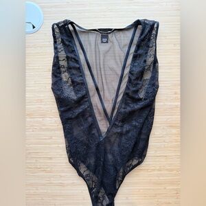 Victoria Secret Black Lace Deep V Bodysuit